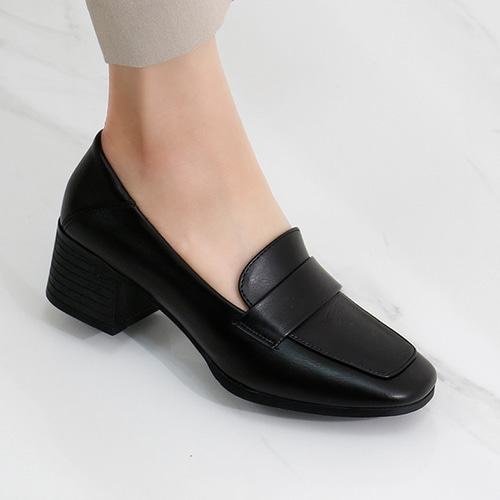 사각코 발편한 통굽 로퍼힐 미들힐 여성 구두 신발 5cm